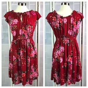 Torrid red floral print rayon dress pink 1 1X